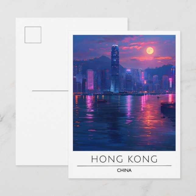 Cartão Postal Noite na Viagem da China em Hong Kong (Frente/Verso)