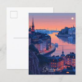 Cartão Postal Noite na Viagens vintage da Suecia de Estocolmo