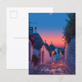 Cartão Postal Noite na Viagens vintage de Alberobello na Itália