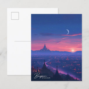 Cartão Postal Noite na Viagens vintage de Bagan Myanmar