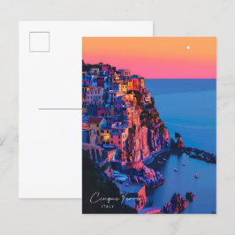 Cartão Postal Noite na Viagens vintage de Cinque Terre Itália