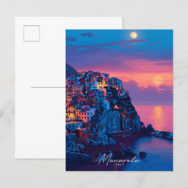 Cartão Postal Noite na Viagens vintage de Manarola na Itália