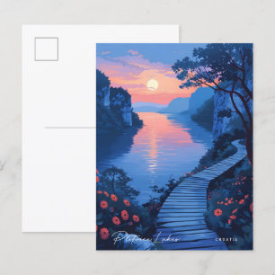 Cartão Postal Noite na Viagens vintage de Plitvice Lagos na Croá