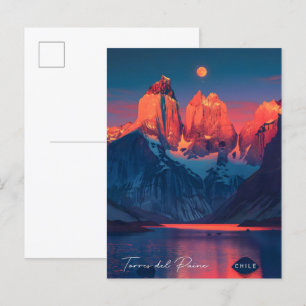 Cartão Postal Noite na Viagens vintage de Torres del Paine Chile