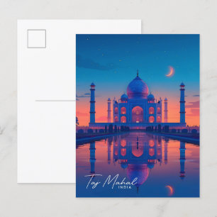 Cartão Postal Noite na Viagens vintage Taj Mahal India