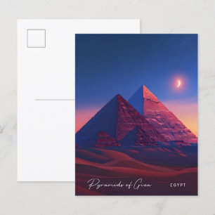 Cartão Postal Noite nas Pirâmides de Gizé Egito Viagem Vintage