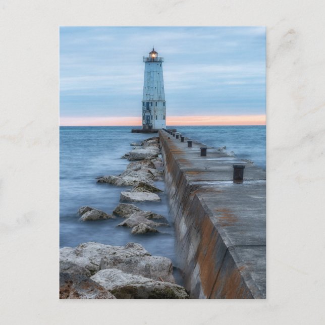 Cartão Postal Noite no Farol de Frankfort (Frente)