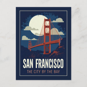 Cartão Postal Noite Retro do Golden Gate de São Francisco