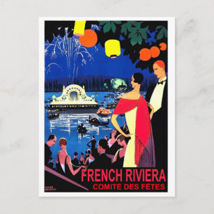 Cartão Postal Noite romântica na riviera francesa, viagens vinta