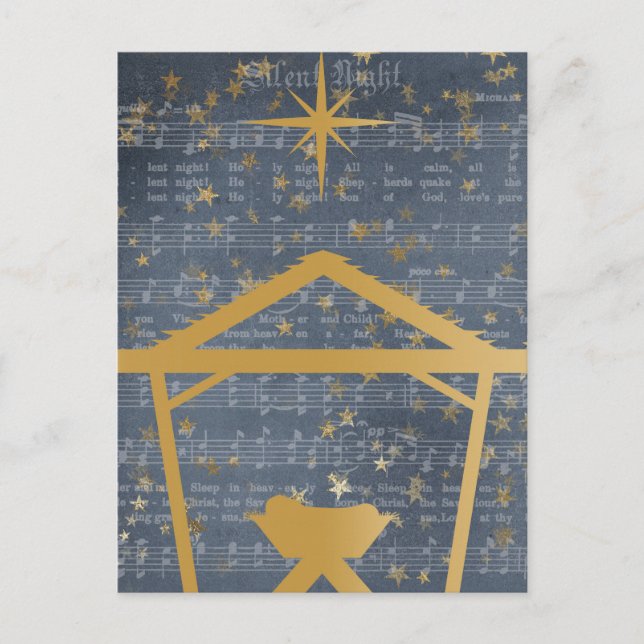 Cartão Postal Noite Silenciosa Jesus na Natividade Manger (Frente)