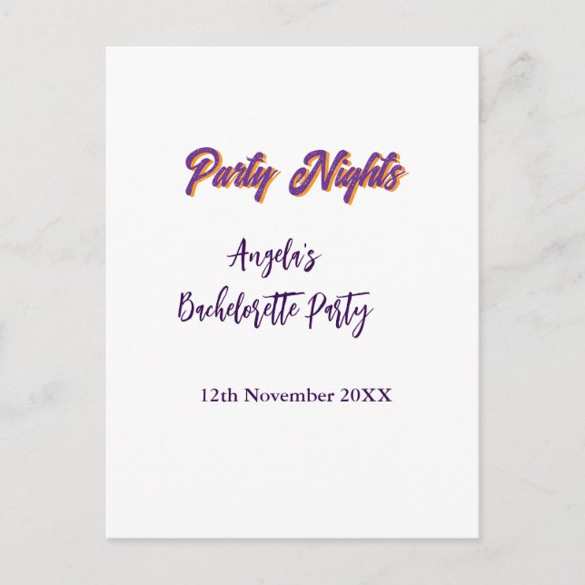 Cartão Postal Noites de festa nome da despedida de solteira data (Frente)