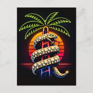 Cartão Postal Noites de Neon Ilustração Cobra Preta de Miami