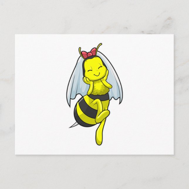Cartão Postal Noiva Abelha no Casamento com Véu (Frente)