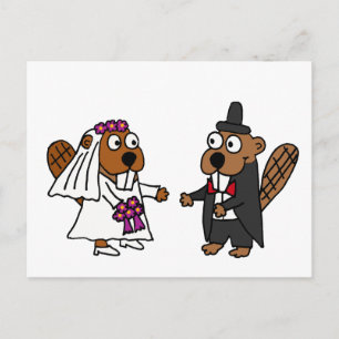 Cartão Postal Noiva de castor engraçado e casamento de noivos