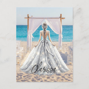 Cartão Postal Noiva Dia do Casamento Praia Casamento Vestido Lux