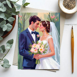 Cartão Postal Noiva & Noivo | Aquarela de Casamento Recém-Casado