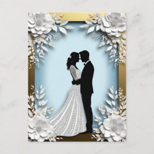 Cartão Postal Noiva Noivo Flores de Papel Brancas Casamento Româ