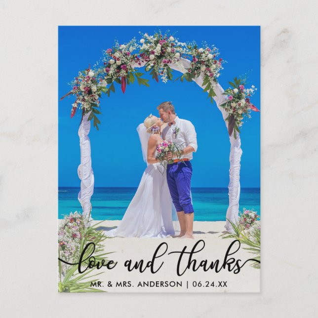 Cartão Postal Noiva Noivo Foto Amor e Agradecimento Casamento (Frente)
