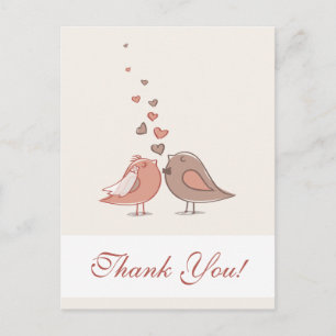 Cartão Postal Noiva Retro e Pássaros Noivos Agradecem
