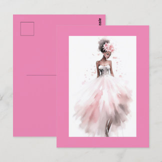 Cartão Postal Noiva Romântica de Casamento Afro-Americana