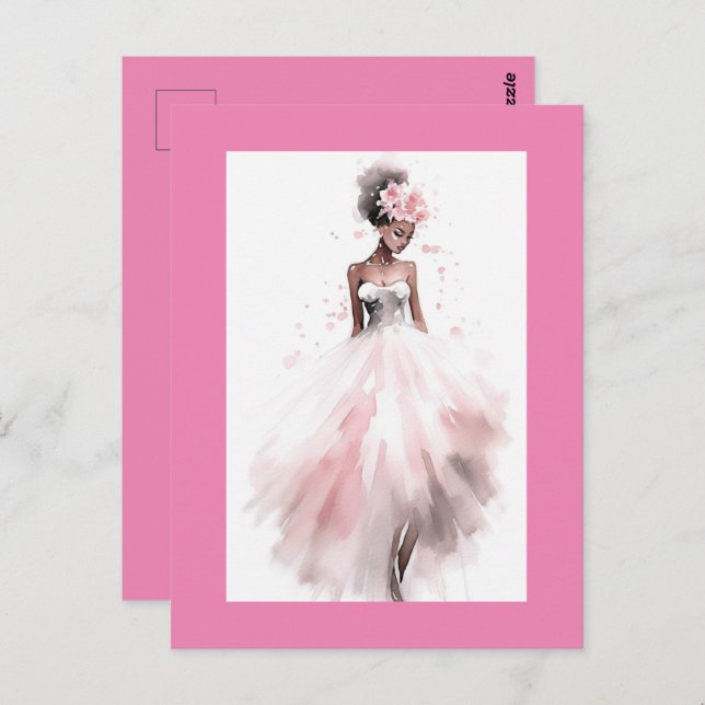 Cartão Postal Noiva Romântica de Casamento Afro-Americano (Frente/Verso)