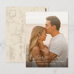 Cartão Postal Noivado Antigo Botânico de Marfim Save the Date