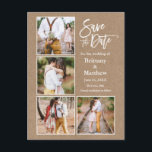 Cartão Postal Noivado Casal 4 Fotos Brush Script Kraft Save The<br><div class="desc">Anúncio de Noivado Casal 4 Fotos Modern Brush Script Kraft Save The Date Postcard</div>