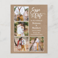 Noivado Casal 4 Fotos Brush Script Kraft Save The
