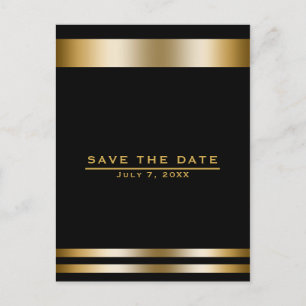 Cartão Postal Noivado Elegante Preto e Dourado Save the Date