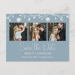 Cartão Postal Noivado Save The Date de Rosa Vine Azul Empoeirado