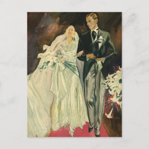 Cartão Postal Noivos recém-casados de casamento Art Deco vintage