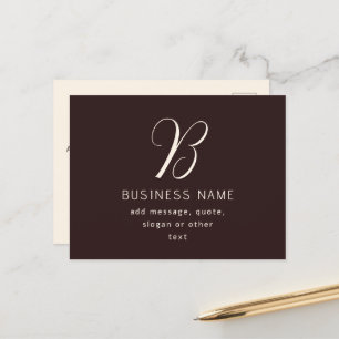 Cartão Postal Nome Comercial Elegante Moderno Monograma Marrom