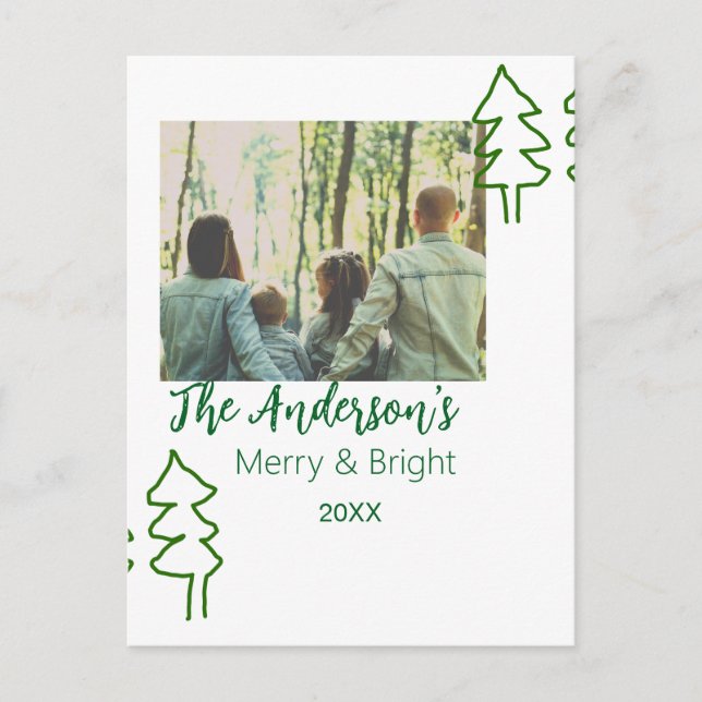 Cartão Postal Nome da família árvore de Natal verde foto moderna (Frente)