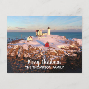 Cartão Postal Nome da Família Feliz de Natal Farol
