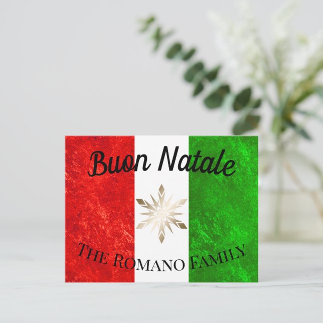 Cartão Postal Nome da família italiana Buon Natale Flag Christma (Em pé/Frente)