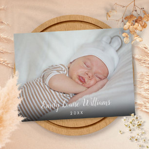 Cartão Postal Nome da Foto do Bebê Data Anúncio Simples