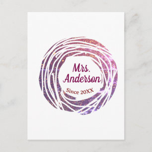 Cartão Postal nome da sra rosa borda lilás desde ano casamento n
