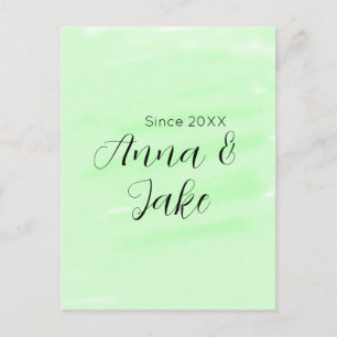 Cartão Postal Nome data casamento casal verde aquarela pastel l
