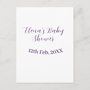 Cartão Postal nome data do chá de bebê roxo elegante simples
