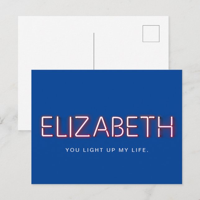 Cartão Postal Nome de Elizabeth em luzes de neon brilhantes (Frente/Verso)