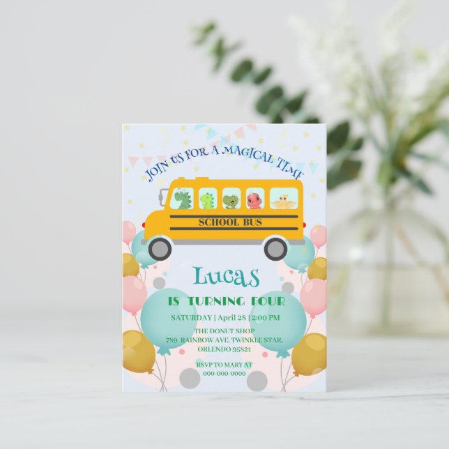 Cartão Postal Nome de festa de aniversário DIY de ônibus escolar (Em pé/Frente)