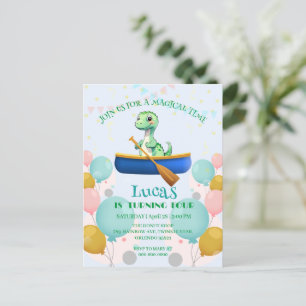 Cartão Postal Nome de festa de aniversário DIY Kayak dinossauro 