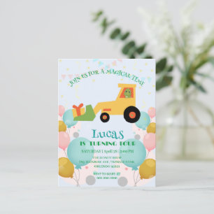 Cartão Postal Nome de festa de aniversário DIY trator dinossauro