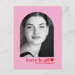 Cartão Postal Nome de foto personalizado amor minimalista rosa v