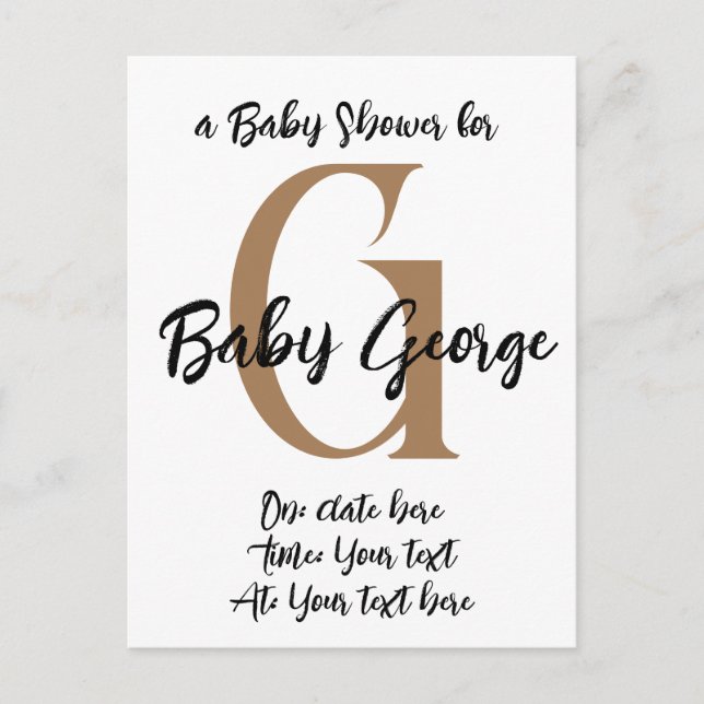 Cartão Postal nome de monograma de Chá de fraldas personalizado  (Frente)