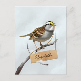 Cartão Postal Nome de Personalização do Sparrow Branqueado Branc