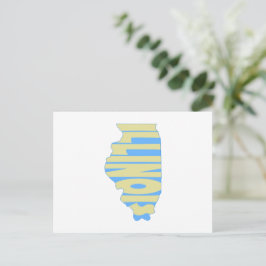 Cartão Postal Nome do Estado de Illinois Word Art Amarelo