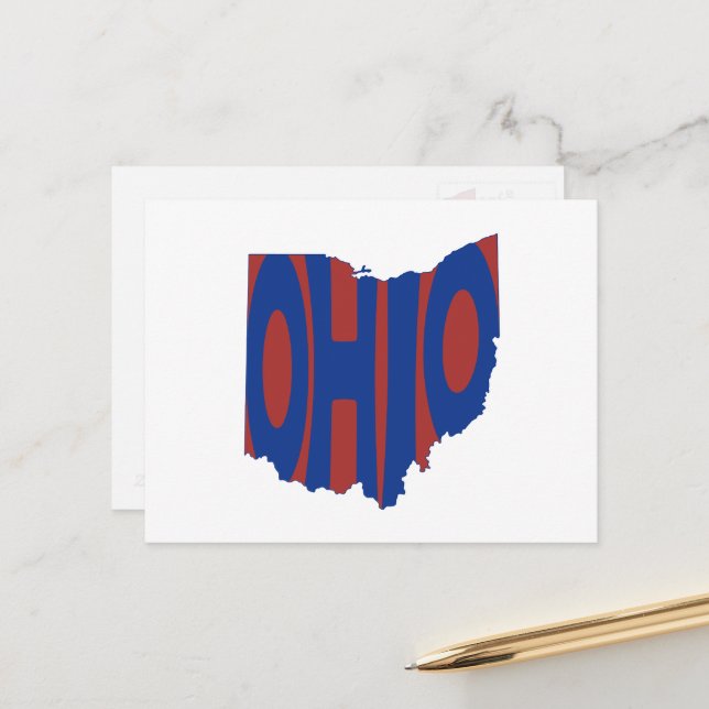 Cartão Postal Nome do Estado de Ohio Word Art Blue (Frente/Verso In Situ)