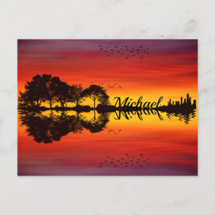 Cartão Postal Nome do violão preto alaranjado sunset 