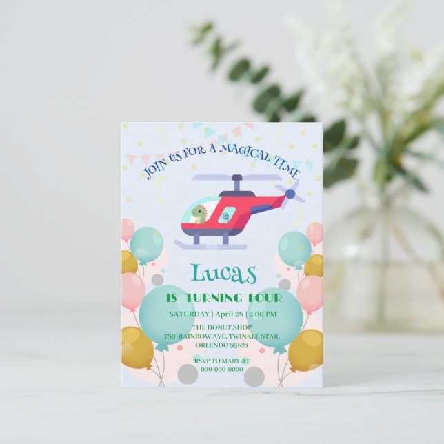 Cartão Postal Nome faça você mesmo festa de aniversário helicópt (Em pé/Frente)